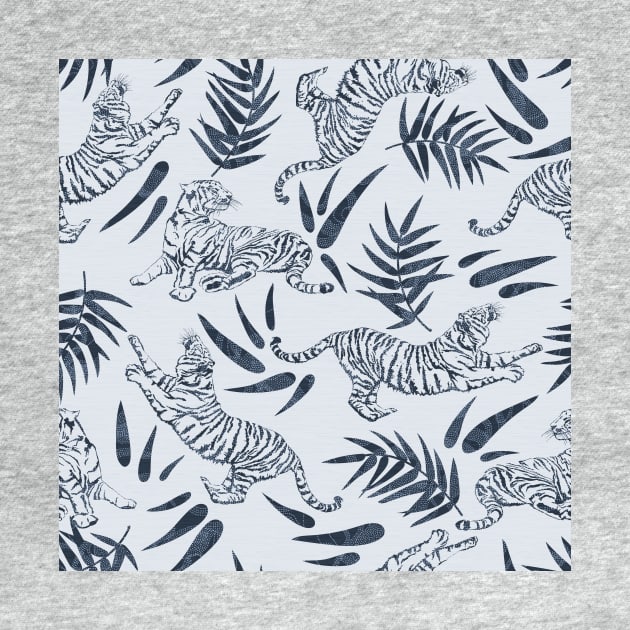 Tigers and Bamboo Leaves in Blue by matise